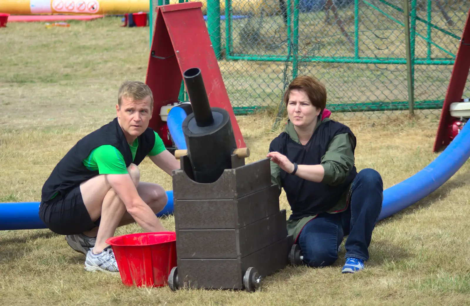 Juha and Catalina on ball cannons, from It's a SwiftKey Knockout, Richmond Rugby Club, Richmond, Surrey - 7th July 2015