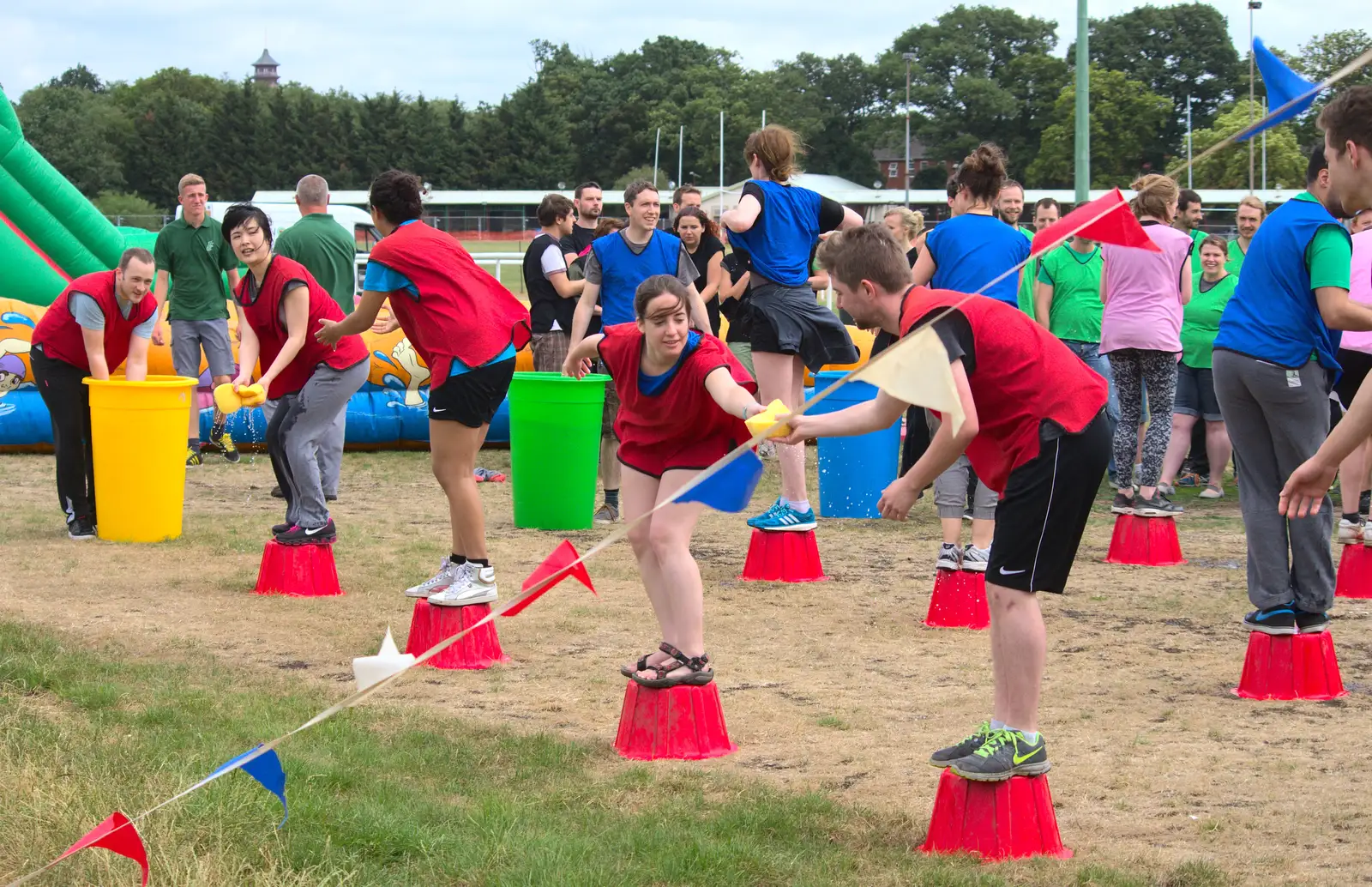 Balancing on buckets, from It's a SwiftKey Knockout, Richmond Rugby Club, Richmond, Surrey - 7th July 2015