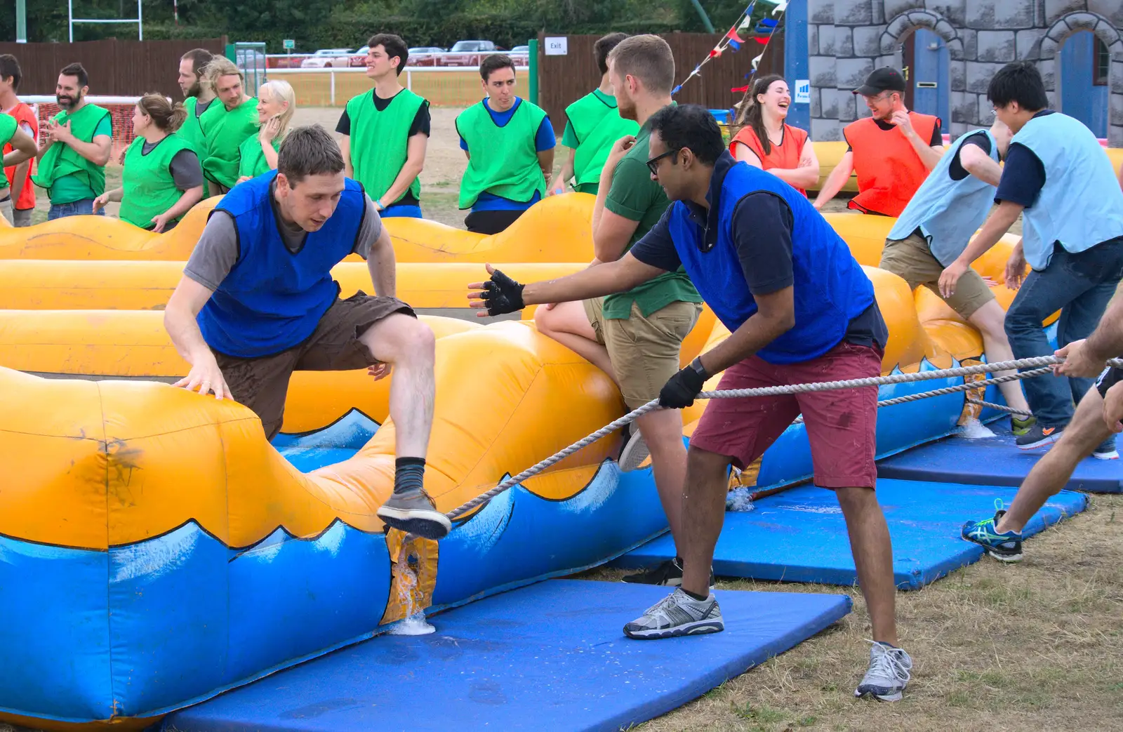 Emlyn gets offered a hand, from It's a SwiftKey Knockout, Richmond Rugby Club, Richmond, Surrey - 7th July 2015