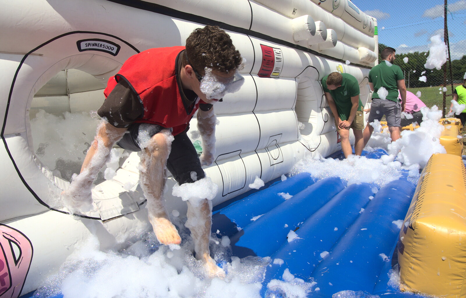 Adam exits, covered in foam from It's a SwiftKey Knockout, Richmond Rugby Club, Richmond, Surrey - 7th July 2015