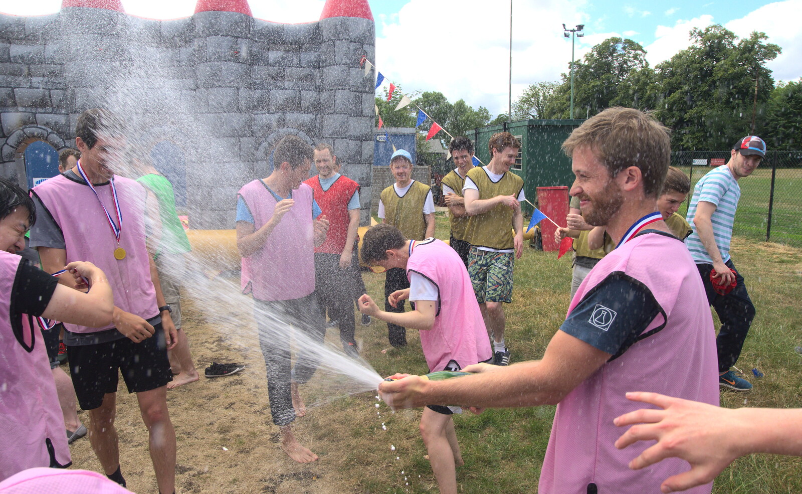 Ben sprays Champagne like a Formula 1 winner from It's a SwiftKey Knockout, Richmond Rugby Club, Richmond, Surrey - 7th July 2015