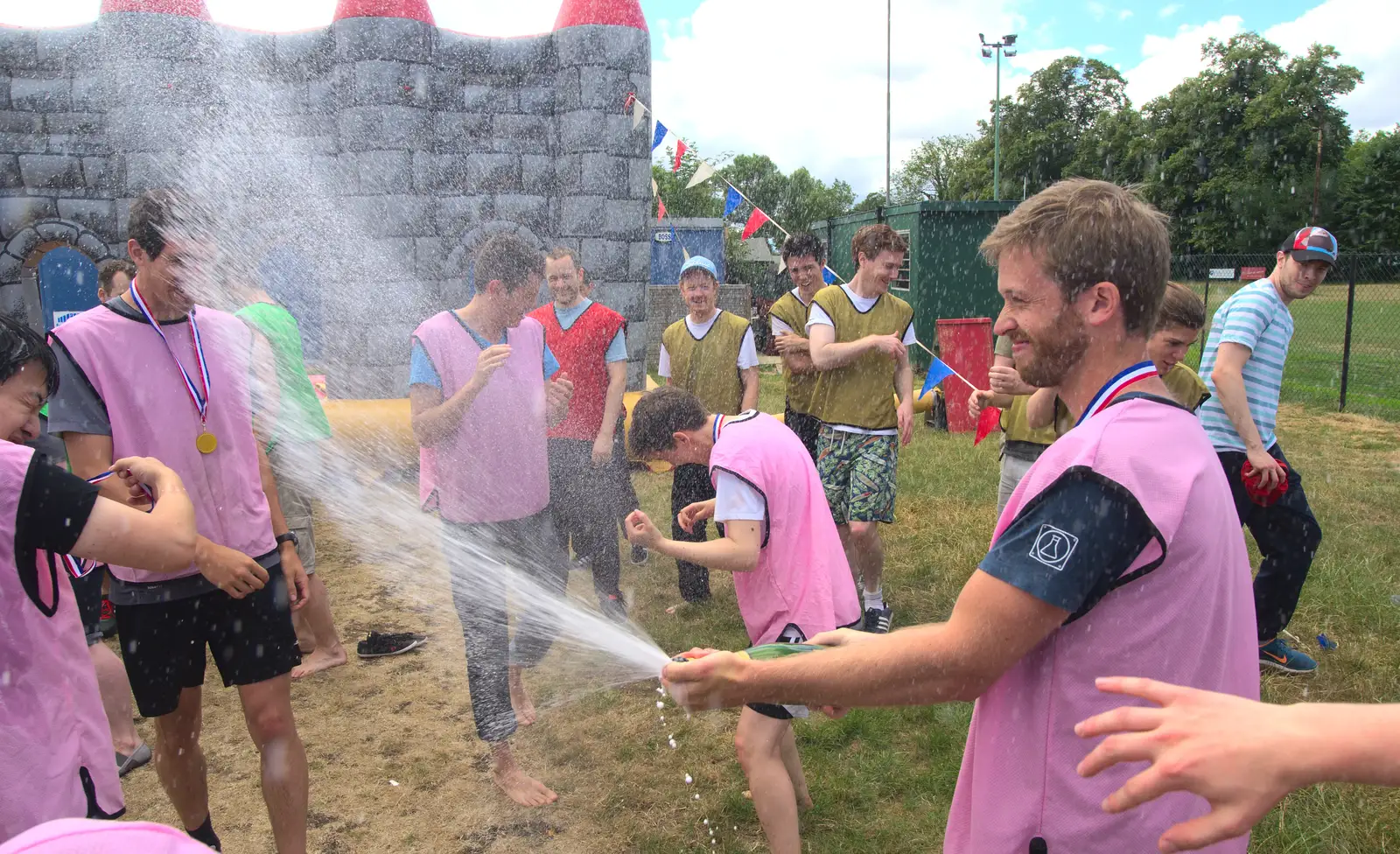 Ben sprays Champagne like a Formula 1 winner, from It's a SwiftKey Knockout, Richmond Rugby Club, Richmond, Surrey - 7th July 2015