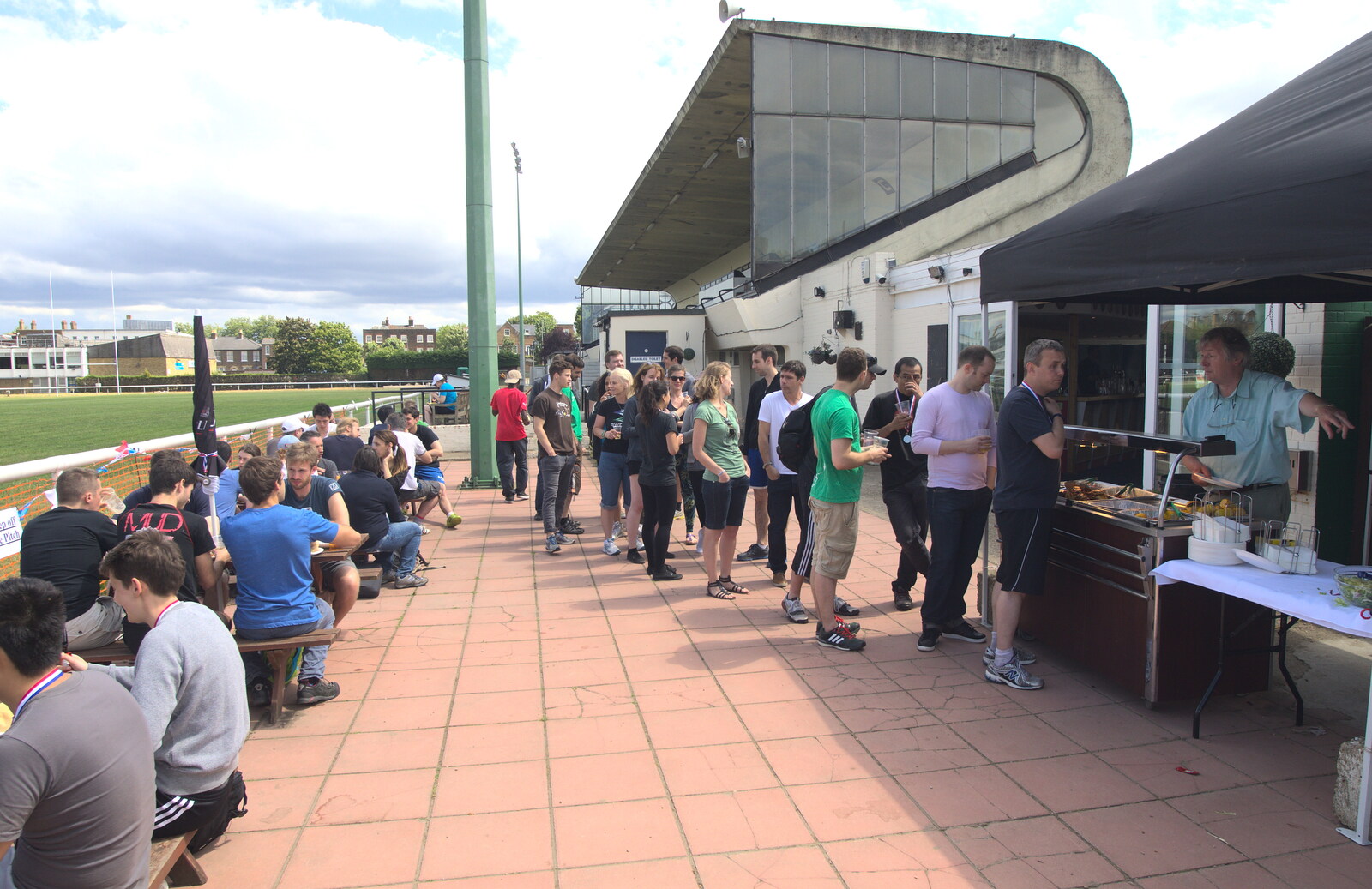 The Barbeque queue from It's a SwiftKey Knockout, Richmond Rugby Club, Richmond, Surrey - 7th July 2015