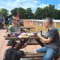 Caroline and Nick discuss the events of the day, It's a SwiftKey Knockout, Richmond Rugby Club, Richmond, Surrey - 7th July 2015