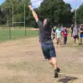 Nick bounces up to catch a Frisbee, It's a SwiftKey Knockout, Richmond Rugby Club, Richmond, Surrey - 7th July 2015