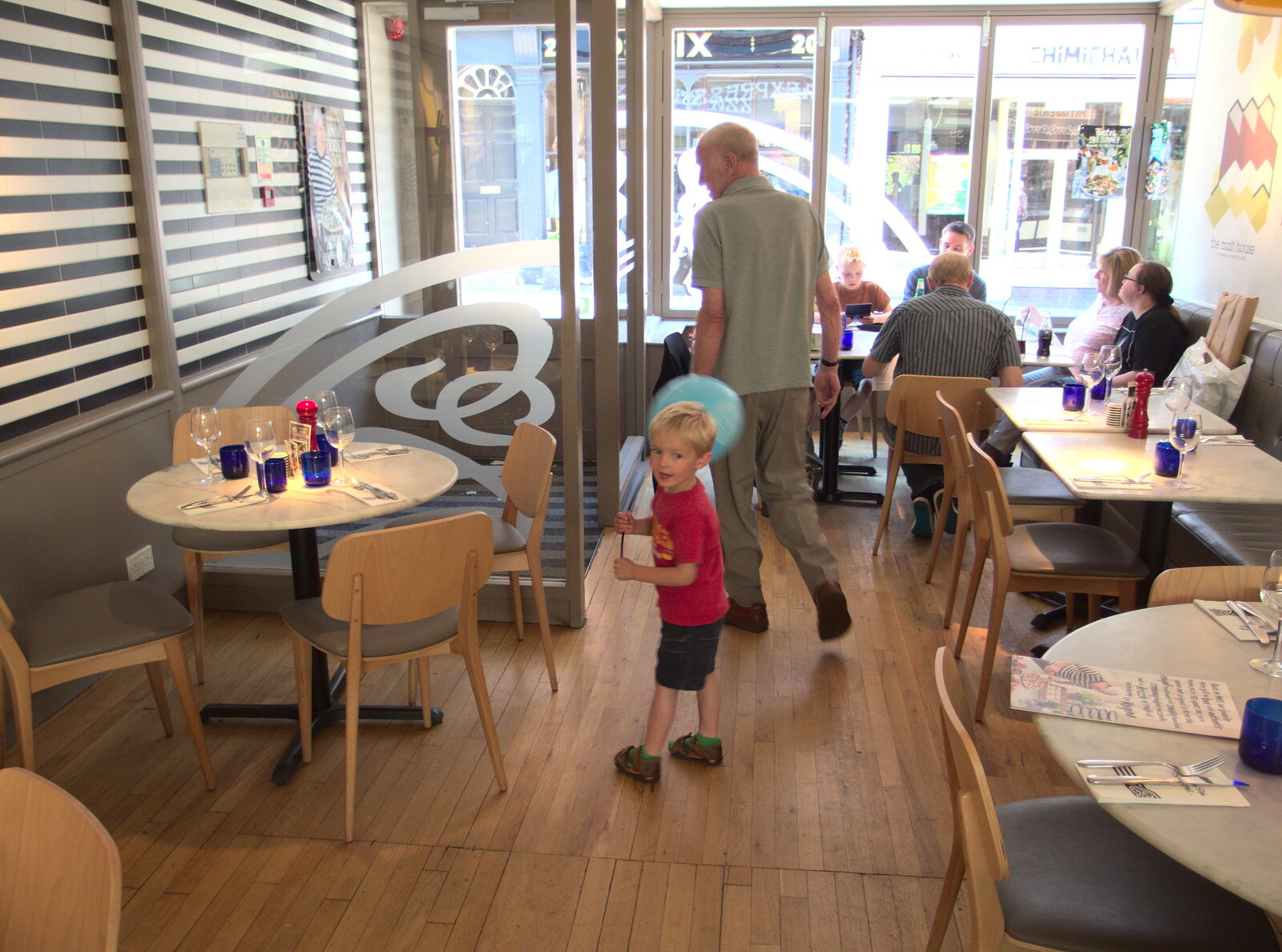 Harry and Grandad leave Pizza Express from The BBs at Bacton, and Abbey Gardens, Bury St. Edmunds, Suffolk - 19th July 2015