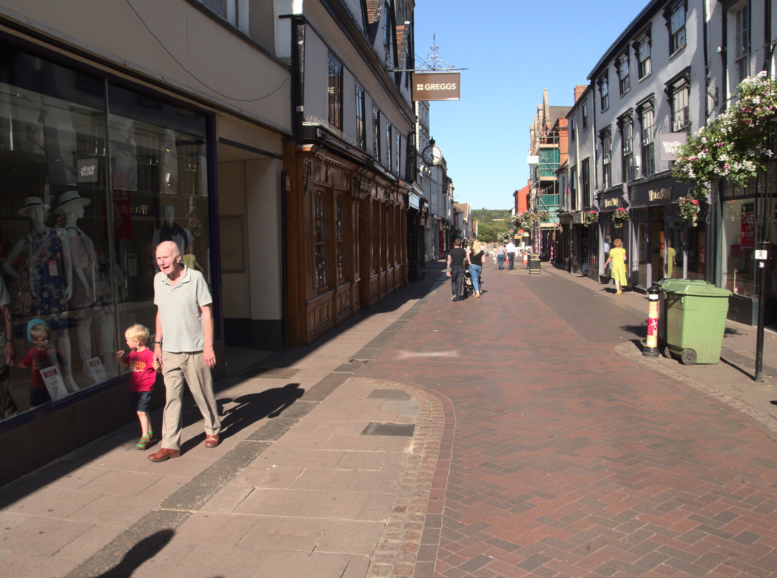 Harry and Grandad go window shopping on Abbeygate from The BBs at Bacton, and Abbey Gardens, Bury St. Edmunds, Suffolk - 19th July 2015