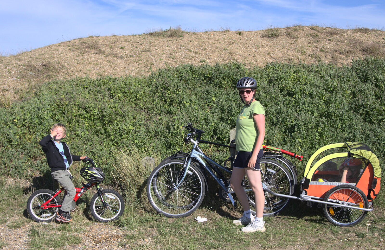 Fred and Isobel by the bikes from The Archaeology of Dunwich: A Camping Trip, Dunwich, Suffolk - 1st August 2015