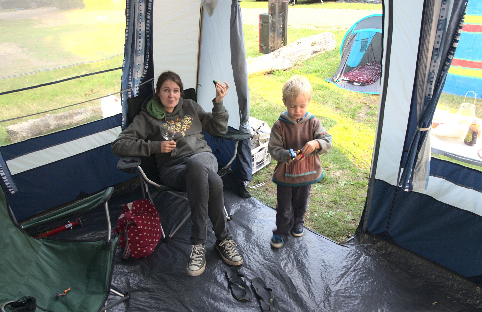 Isobel and Harry in the awning from The Archaeology of Dunwich: A Camping Trip, Dunwich, Suffolk - 1st August 2015