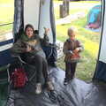 Isobel and Harry in the awning, The Archaeology of Dunwich: A Camping Trip, Dunwich, Suffolk - 1st August 2015
