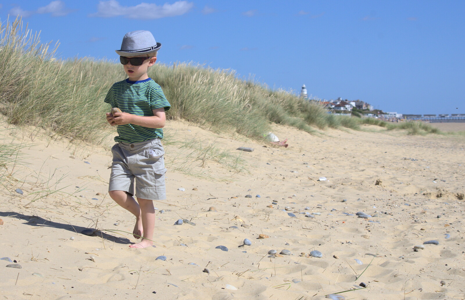 Harry with a stone from The Danger of Trees: A Camping (Mis)adventure - Southwold, Suffolk - 3rd August 2015