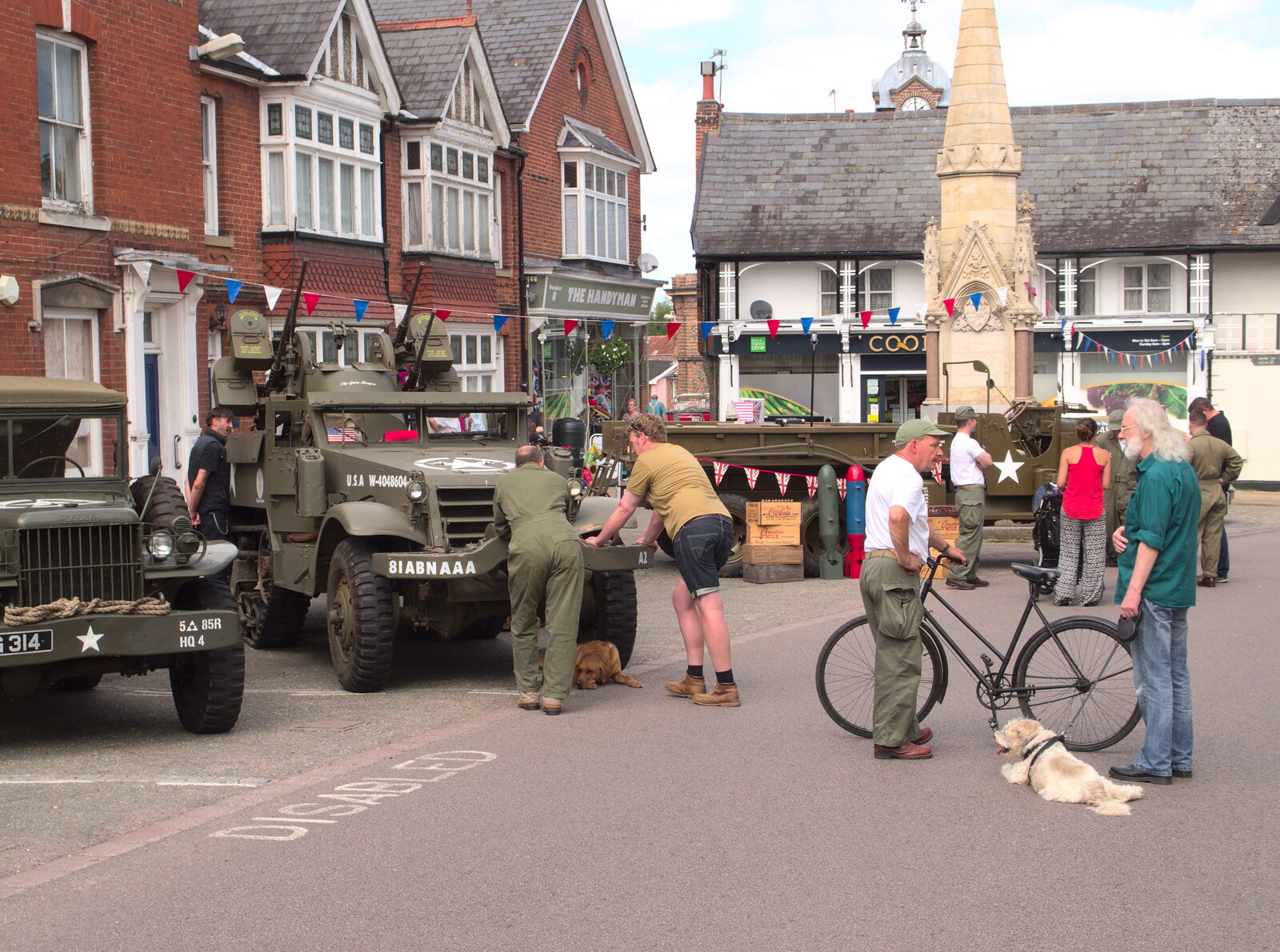 Military vehicles on the market place in Eye from A 1940's Takeover, Eye, Suffolk - 8th August 2015