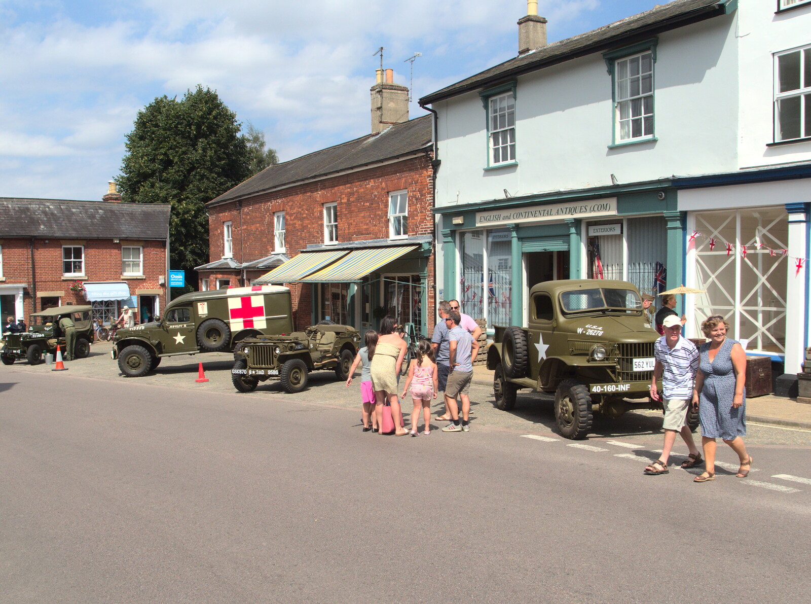 A collection of vehicles in front of the town hall from A 1940's Takeover, Eye, Suffolk - 8th August 2015