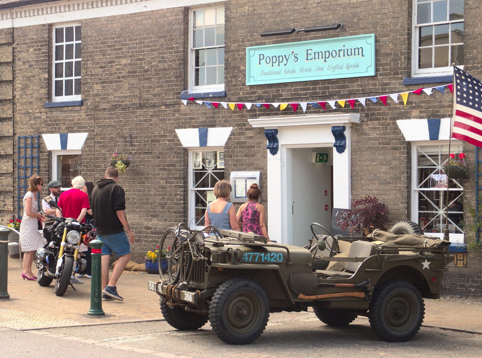 A Jeep in front of Poppy's Emporium from A 1940's Takeover, Eye, Suffolk - 8th August 2015