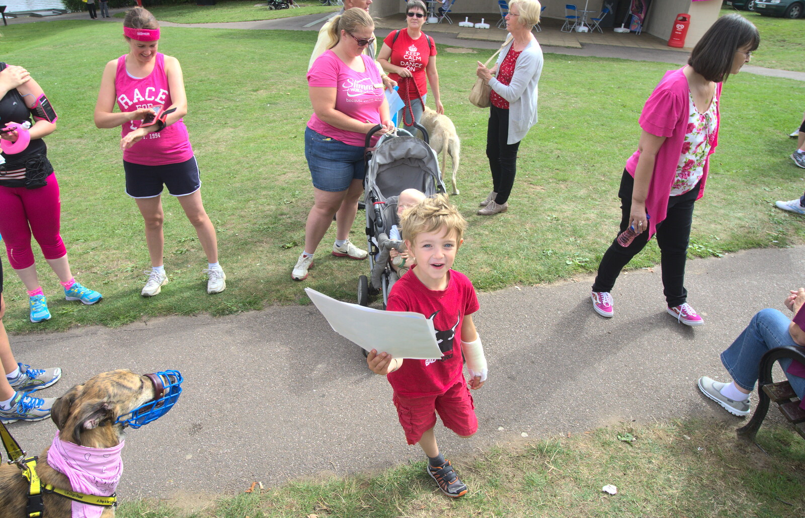 Fred's got a sheet of stickers from A Race For Life, The Park, Diss, Norfolk - 16th August 2015
