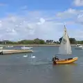 The wooden dinghy heads out, A Trip to Hurst Castle, Keyhaven, Hampshire - 28th August 2015