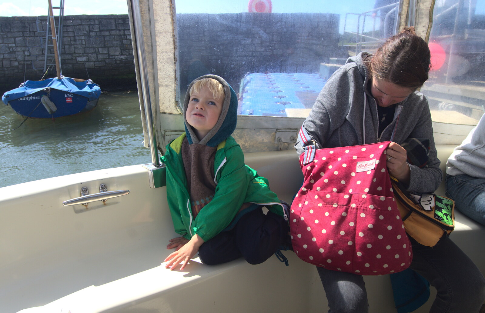 Harry and Isobel on the ferry from A Trip to Hurst Castle, Keyhaven, Hampshire - 28th August 2015