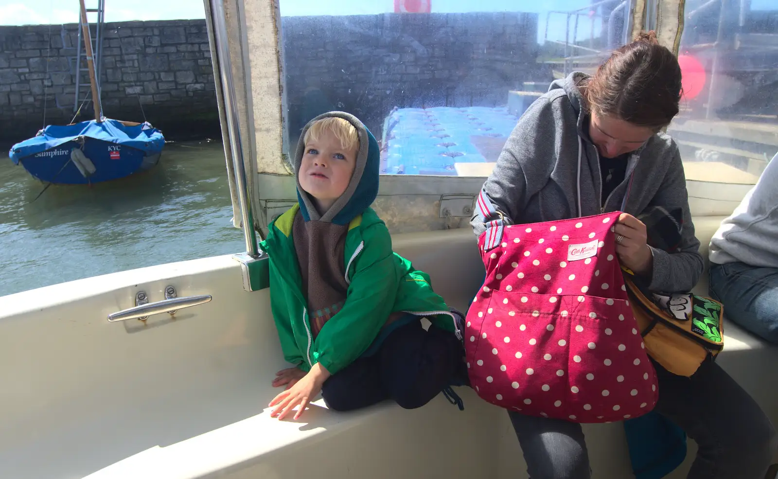 Harry and Isobel on the ferry, from A Trip to Hurst Castle, Keyhaven, Hampshire - 28th August 2015