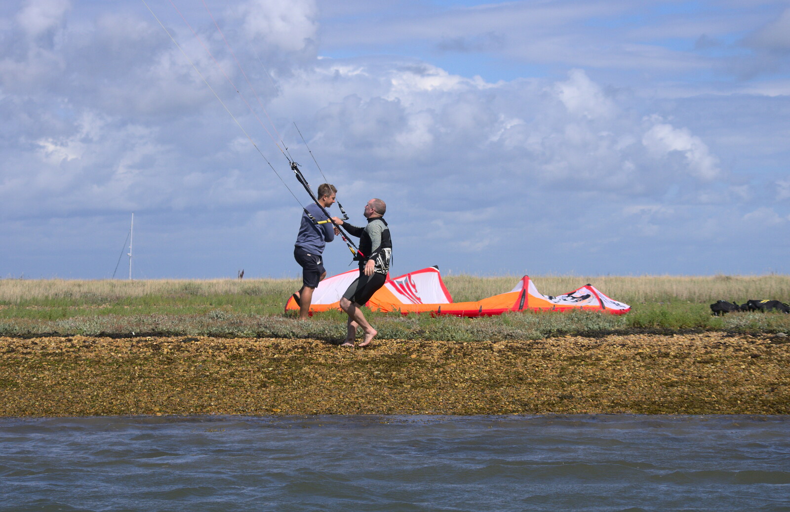 Some dudes do kite surfing from A Trip to Hurst Castle, Keyhaven, Hampshire - 28th August 2015