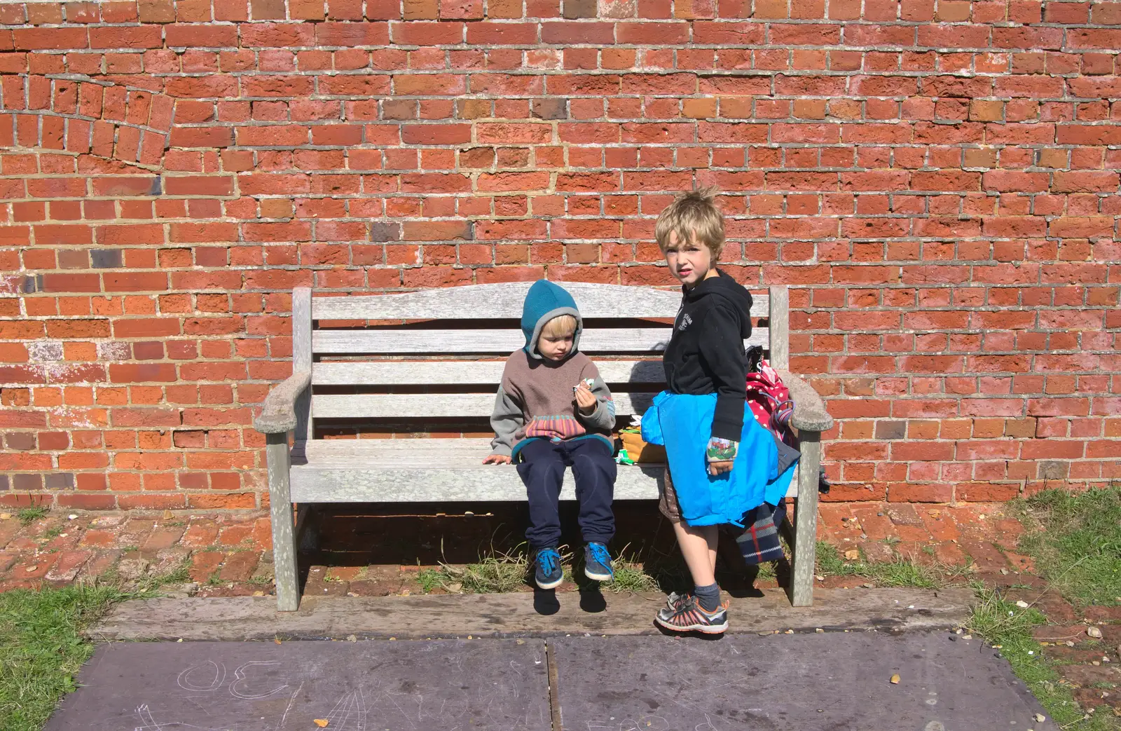 Harry and Fred on a bench, from A Trip to Hurst Castle, Keyhaven, Hampshire - 28th August 2015