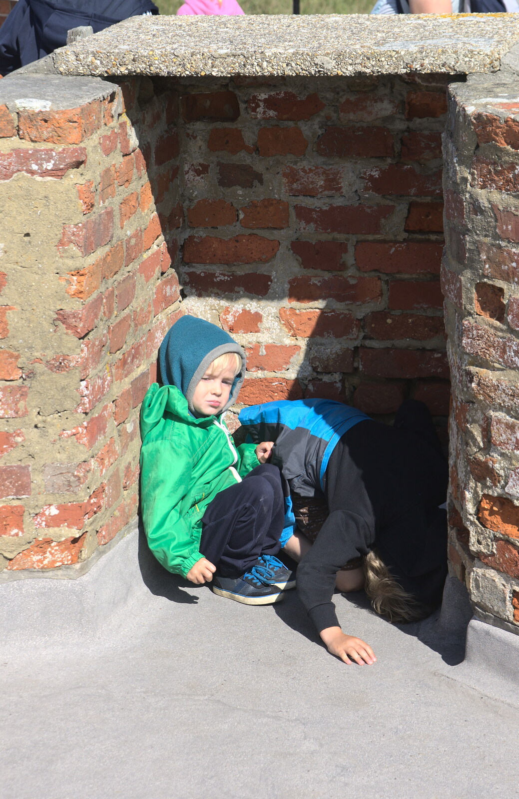 The boys find a hidey-hole from A Trip to Hurst Castle, Keyhaven, Hampshire - 28th August 2015