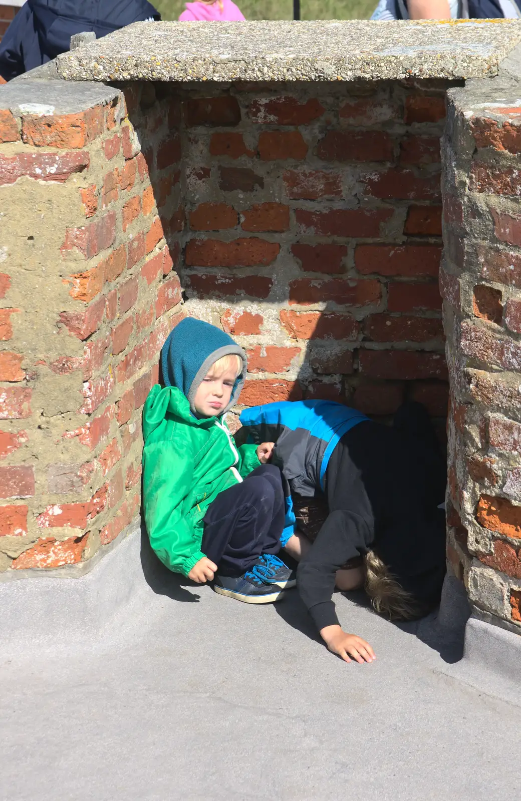 The boys find a hidey-hole, from A Trip to Hurst Castle, Keyhaven, Hampshire - 28th August 2015