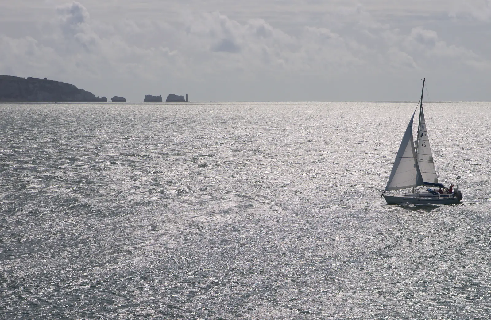 A boat on the Solent, with the Needles, from A Trip to Hurst Castle, Keyhaven, Hampshire - 28th August 2015