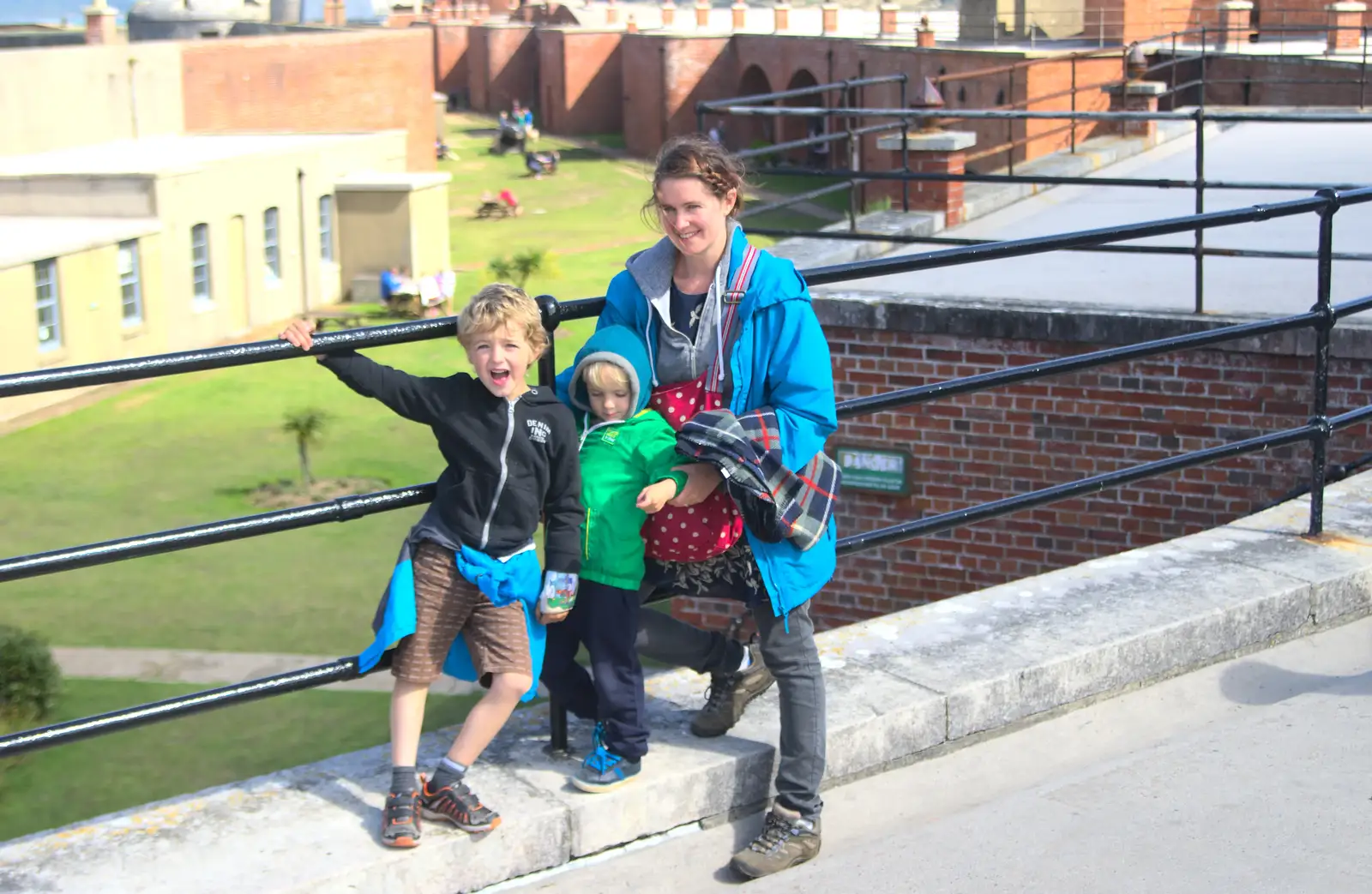 Isobel with the boys, from A Trip to Hurst Castle, Keyhaven, Hampshire - 28th August 2015