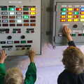 The boys play with a lighthouse control panel, A Trip to Hurst Castle, Keyhaven, Hampshire - 28th August 2015