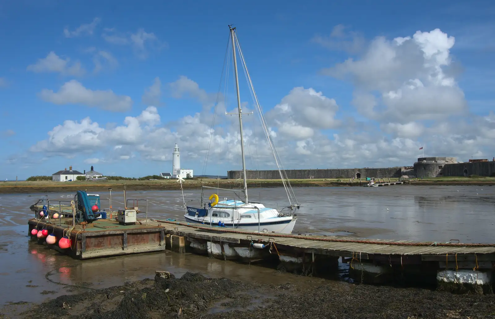 A yacht on the ferry pontoon, from A Trip to Hurst Castle, Keyhaven, Hampshire - 28th August 2015