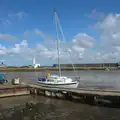 A yacht on the ferry pontoon, A Trip to Hurst Castle, Keyhaven, Hampshire - 28th August 2015