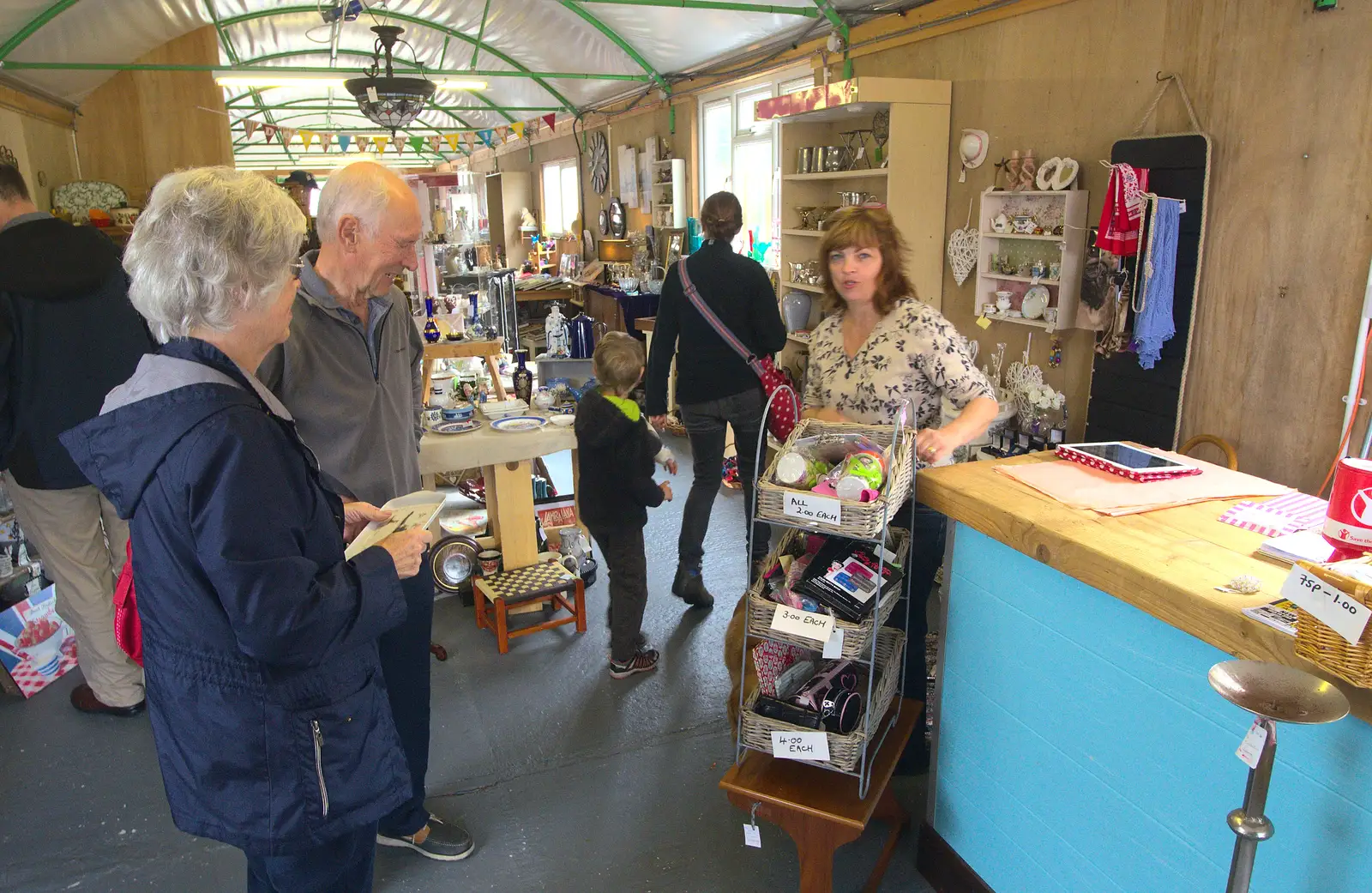 Michelle in her shop, from Camping at Roundhills, Brockenhurst, New Forest, Hampshire - 29th August 2015