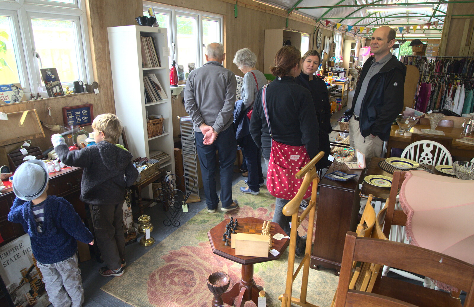There's quite a throng in Michelle's shop from Camping at Roundhills, Brockenhurst, New Forest, Hampshire - 29th August 2015