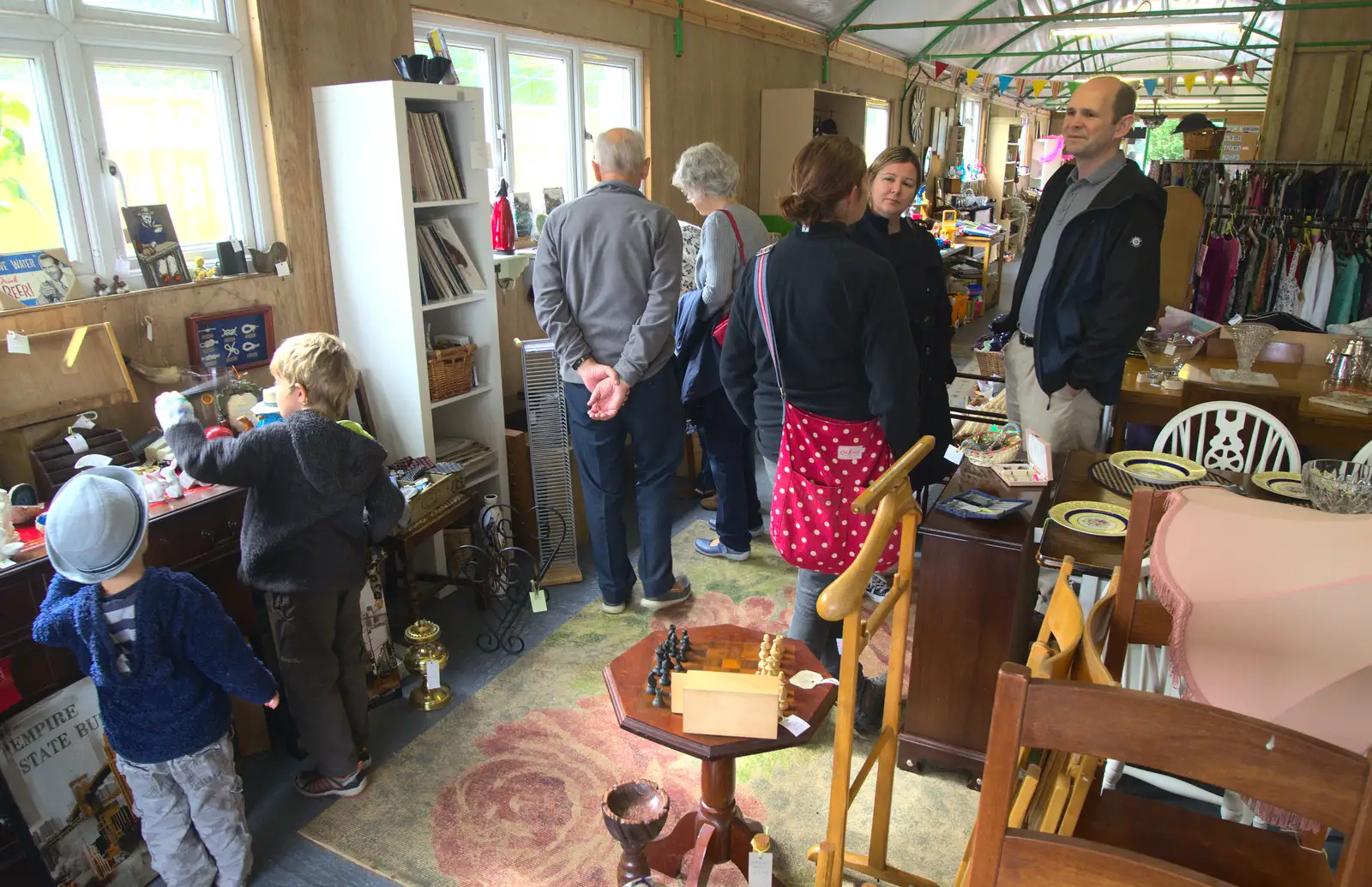 There's quite a throng in Michelle's shop, from Camping at Roundhills, Brockenhurst, New Forest, Hampshire - 29th August 2015