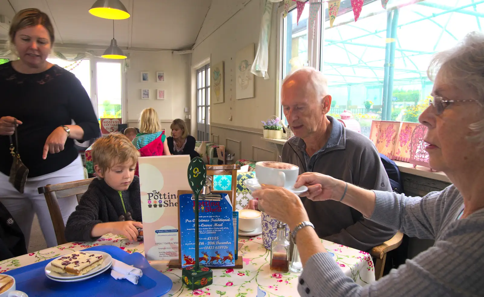 We have hot chocolate in the café next door, from Camping at Roundhills, Brockenhurst, New Forest, Hampshire - 29th August 2015