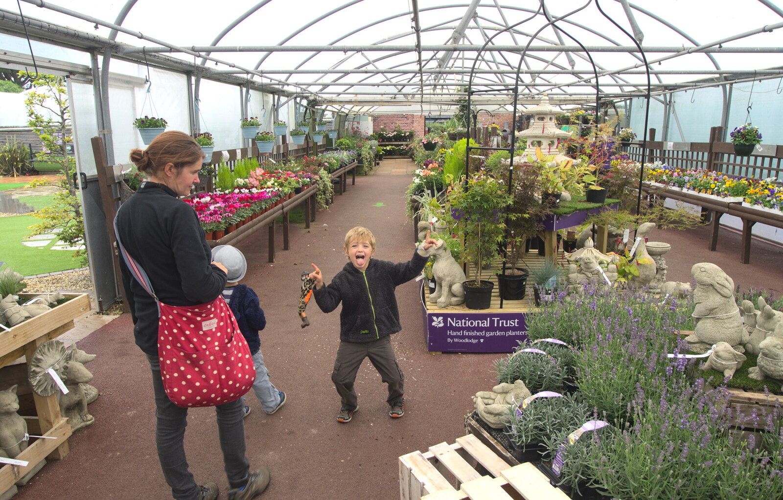 Fred goes nuts in the garden centre from Camping at Roundhills, Brockenhurst, New Forest, Hampshire - 29th August 2015