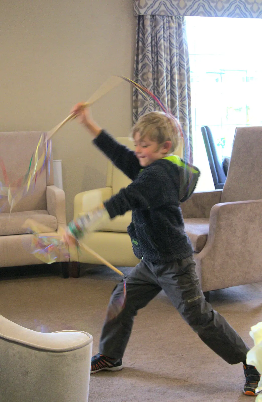 Fred does some cool moves with ribbons, from Camping at Roundhills, Brockenhurst, New Forest, Hampshire - 29th August 2015