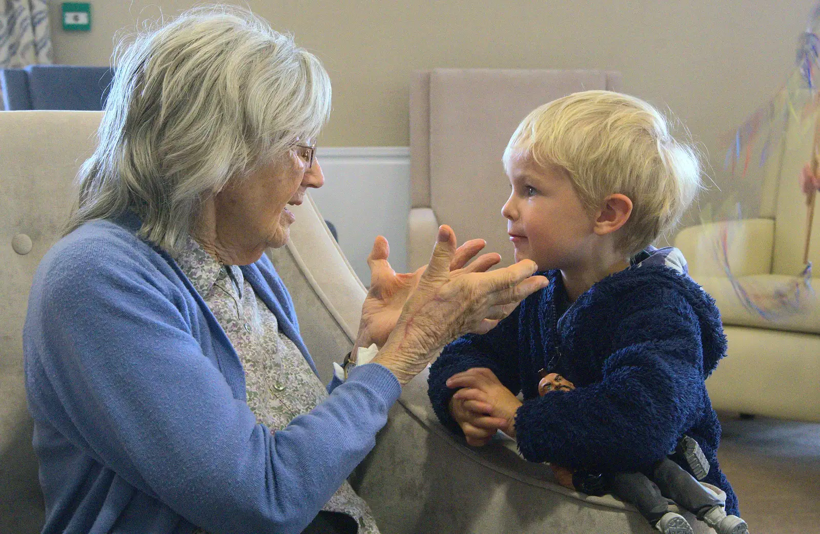 Nosher's grandmother (93) and Harry (3), from Camping at Roundhills, Brockenhurst, New Forest, Hampshire - 29th August 2015