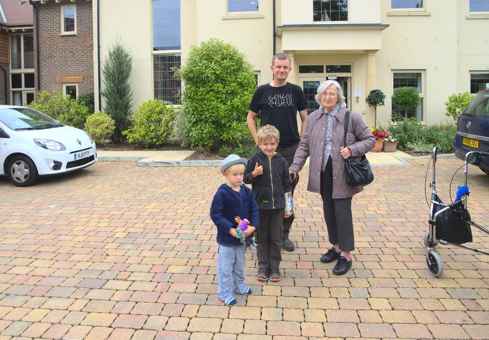 A three-generation photo, from Camping at Roundhills, Brockenhurst, New Forest, Hampshire - 29th August 2015