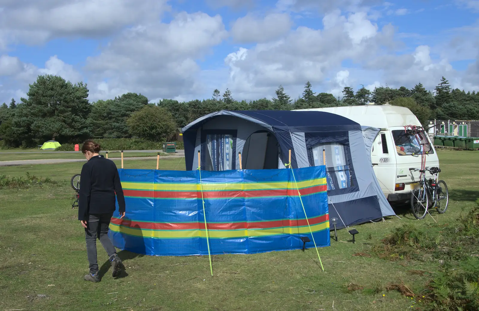 Isobel roams around the van, from Camping at Roundhills, Brockenhurst, New Forest, Hampshire - 29th August 2015