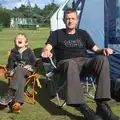 Fred has a laff as Nosher looks grumpy, Camping at Roundhills, Brockenhurst, New Forest, Hampshire - 29th August 2015