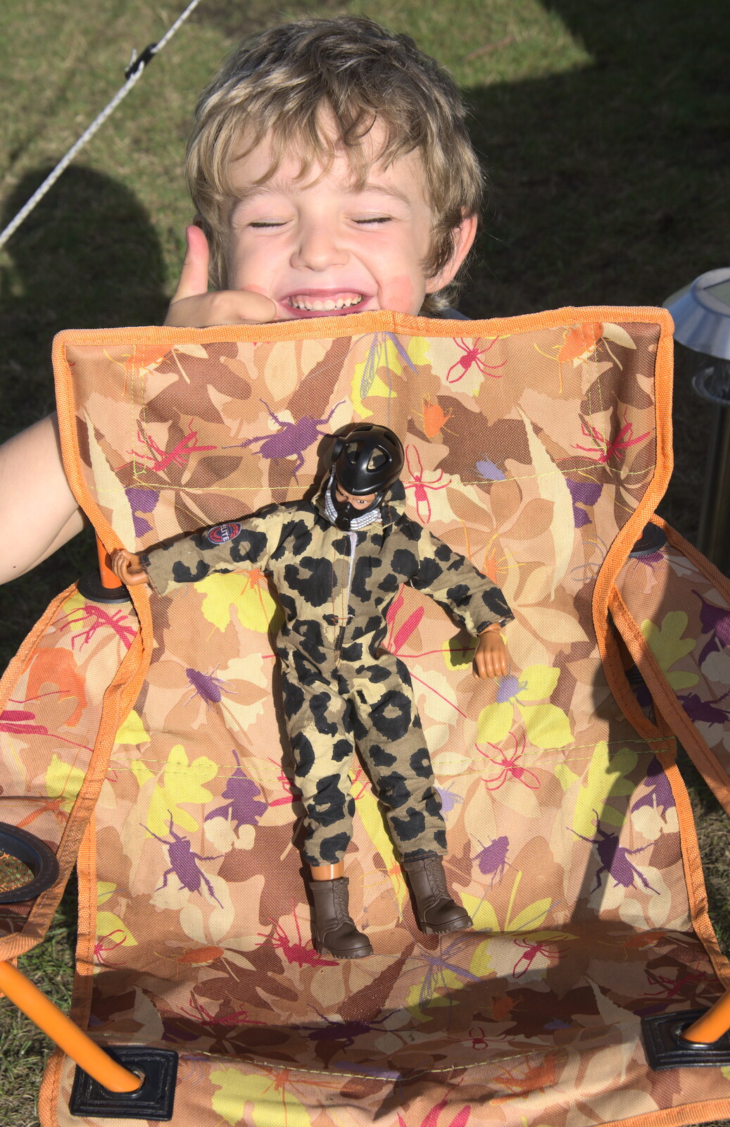 Fred shows off his new Action Man from Camping at Roundhills, Brockenhurst, New Forest, Hampshire - 29th August 2015