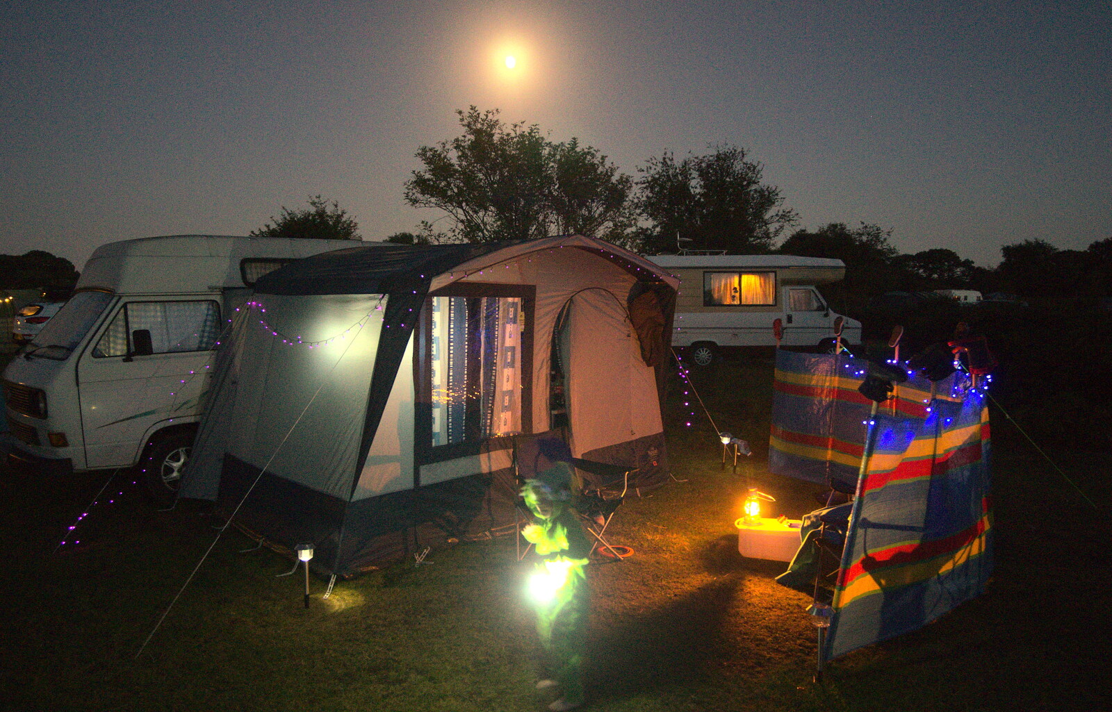 The van and awning in the moonlight from Camping at Roundhills, Brockenhurst, New Forest, Hampshire - 29th August 2015