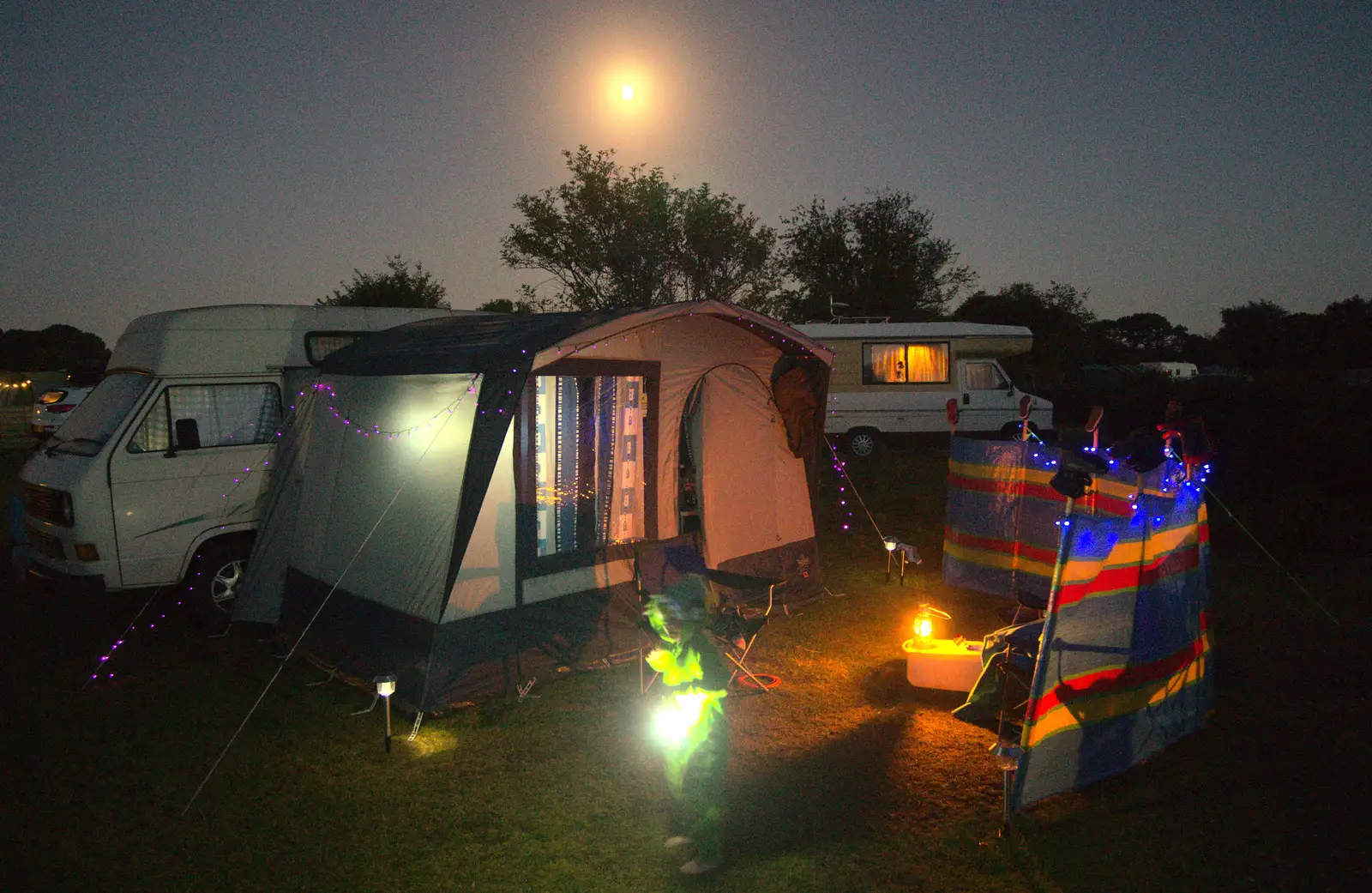 The van and awning in the moonlight, from Camping at Roundhills, Brockenhurst, New Forest, Hampshire - 29th August 2015