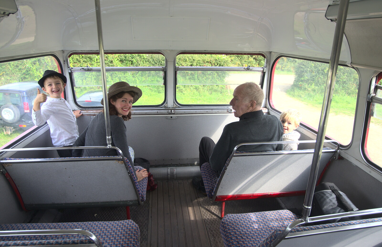 The gang on the bus's top deck from A Steamy 1940s Day Out, Holt and Sheringham, Norfolk - 20th September 2015