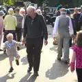 Harry stomps around with Grandad in tow, A Steamy 1940s Day Out, Holt and Sheringham, Norfolk - 20th September 2015