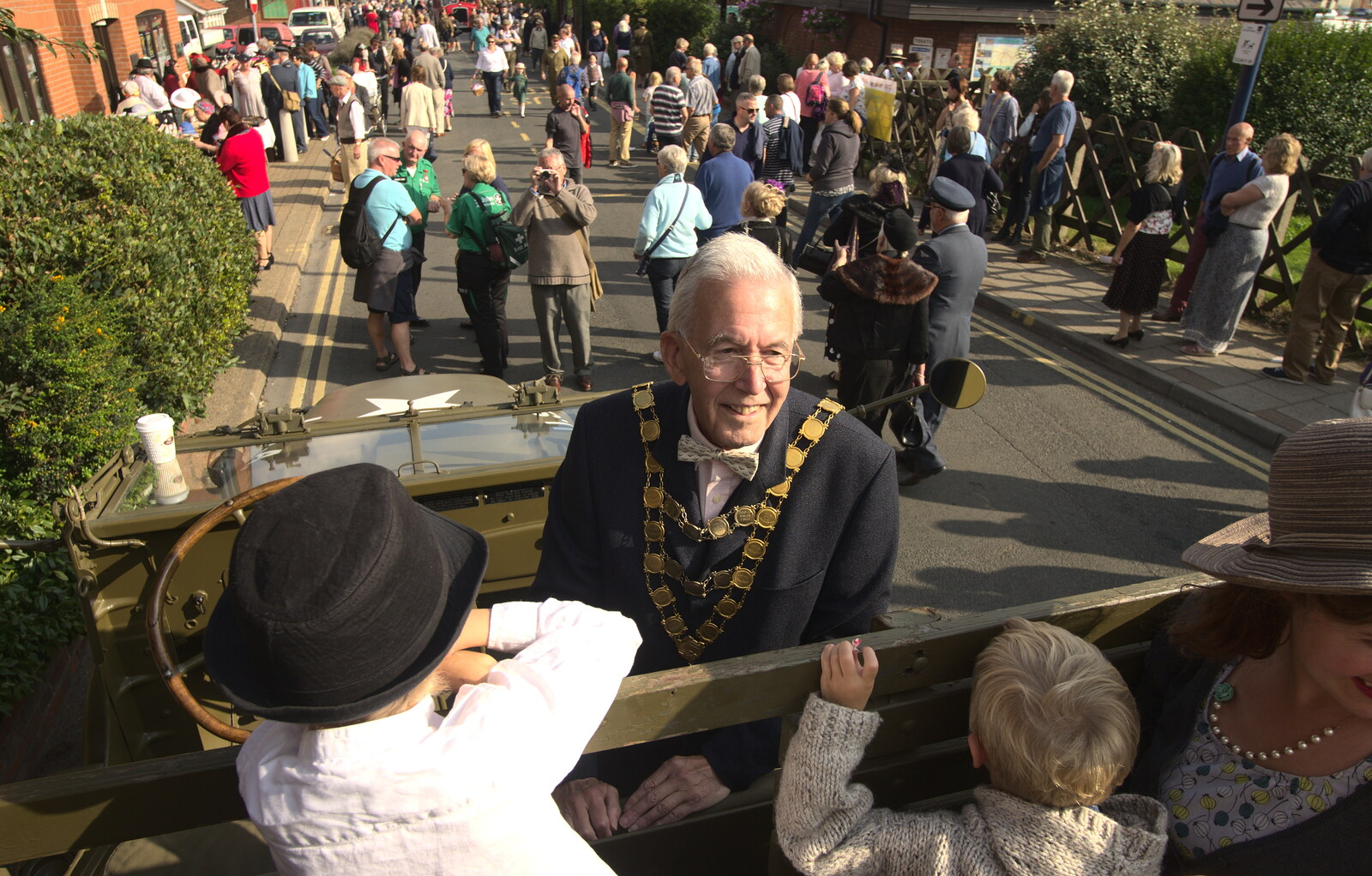 The Mayor of Sheringham jumps up and says hello from A Steamy 1940s Day Out, Holt and Sheringham, Norfolk - 20th September 2015