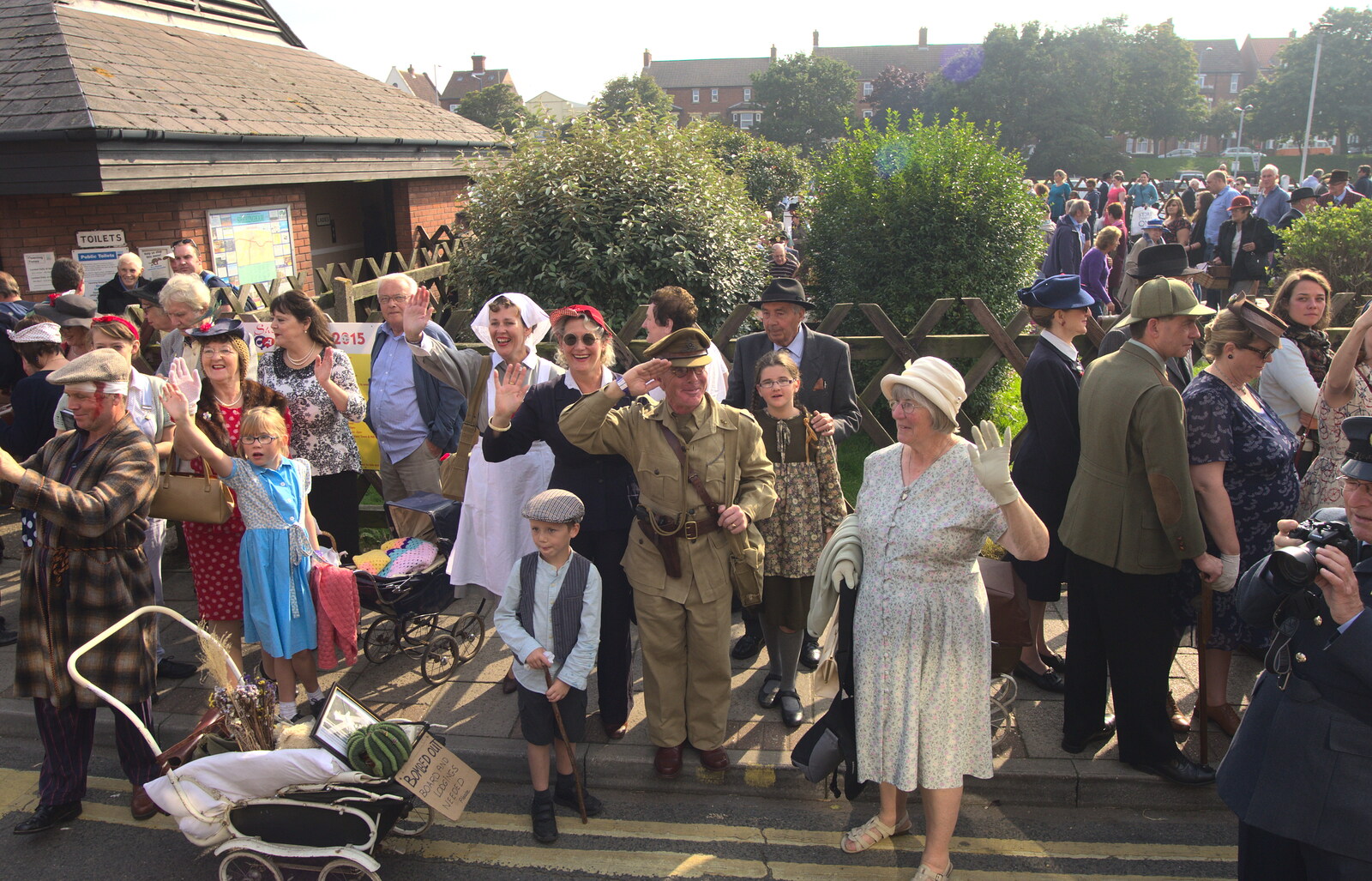 The crowds wave - it's like being royalty from A Steamy 1940s Day Out, Holt and Sheringham, Norfolk - 20th September 2015