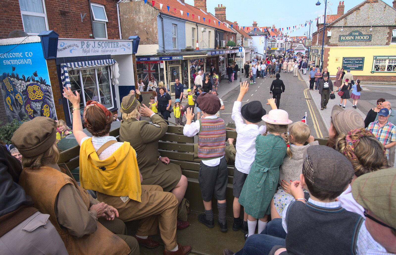 The kids wave to the crowds from A Steamy 1940s Day Out, Holt and Sheringham, Norfolk - 20th September 2015