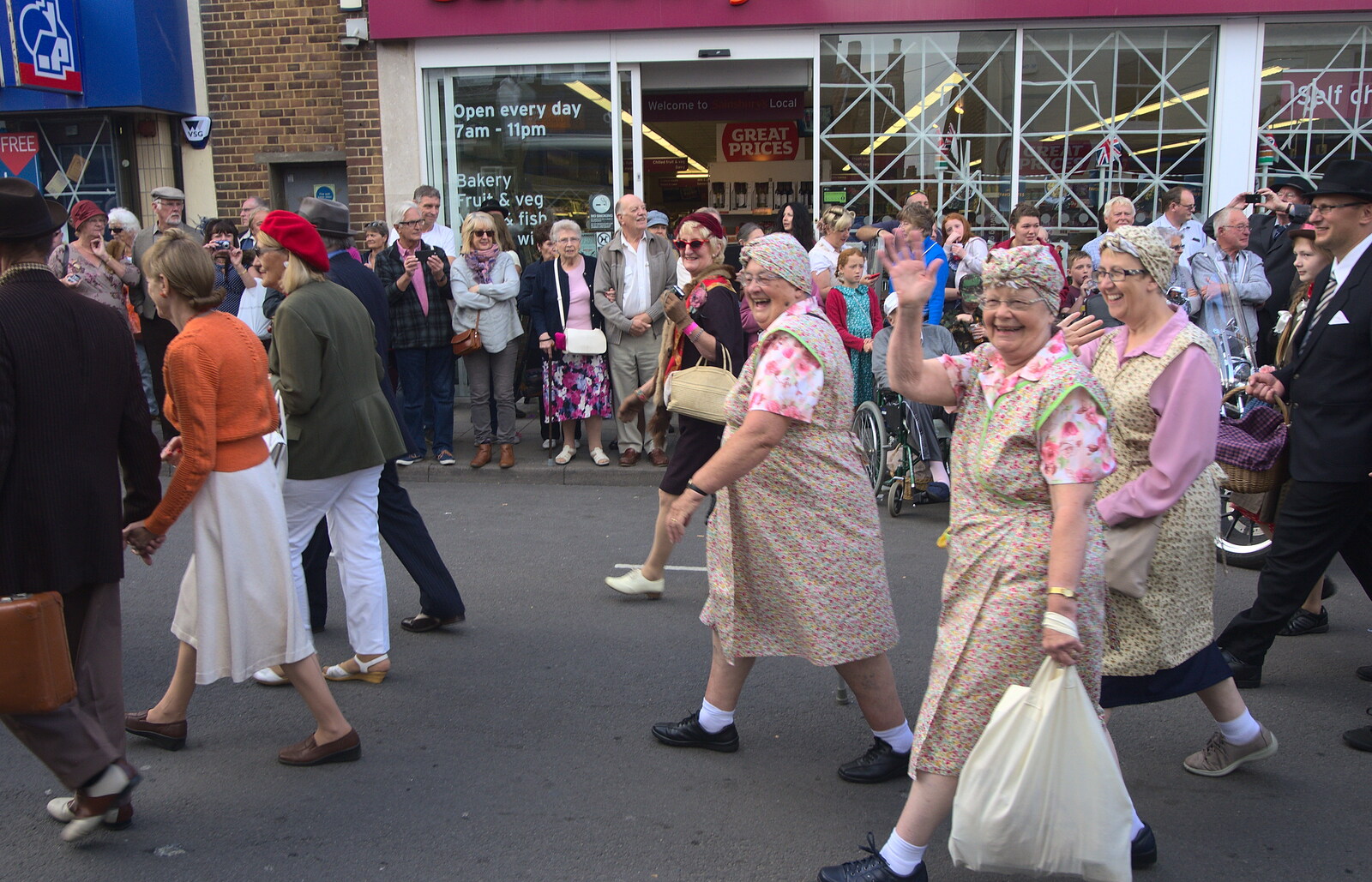 A group of 1940s housewives in the parade from A Steamy 1940s Day Out, Holt and Sheringham, Norfolk - 20th September 2015